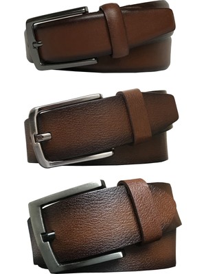 GoDeri  Mükemmel 3'lü Kahverengi Set Bütün Pantolonlarla Uyumlu Kemerler 