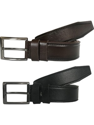 GoDeri Deri 2'li Süper Set Siyah- Kahverengi Kumaş Kemeri 3.5 cm