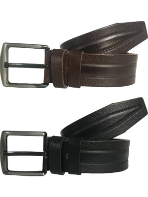 GoDeri Deri 2'li Süper Set Siyah- Kahverengi Kot Kemeri