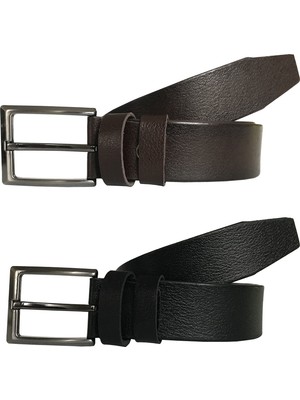 GoDeri Deri 2'li Süper Set Siyah- Kahverengi Kumaş Kemeri 3.5 cm