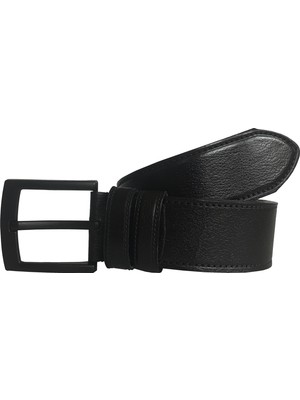 GoDeri Deri Dikiş Desenli Siyah Kot Kemeri