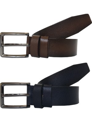 GoDeri  Deri 2'li Süper Set Kahverengi, Lacivert 4 cm Kemer 