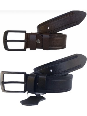 GoDeri 2'li Kot Spor Lüks Desenli Deri Kemer Siyah,Taba 4.5 cm