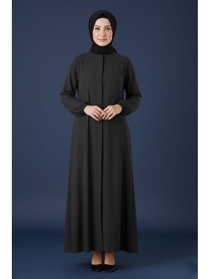 Mismoly Medine Ipeği Mevlana Kesim Cepli Kuşaklı Bol Ferace Gri