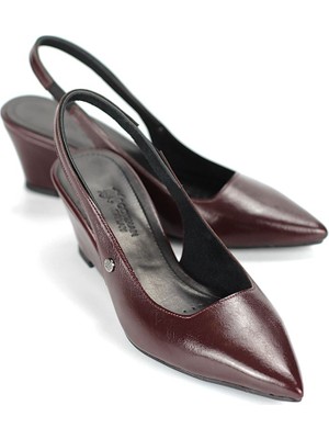 Gökhan Talay Belinda  Esnek Yumuşak Kaymaz Taban (4cm) Bordo Rugan  Açık Lastikli Kadın Dolgu Topuklu Ayakkabı