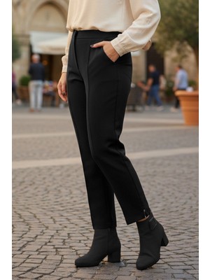 Lale Butik  Kadın Bilek Boy Kumaş Pantolon 01 Siyah