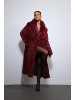 Antioch Bordo Suni Kürklü Uzun Kaban
