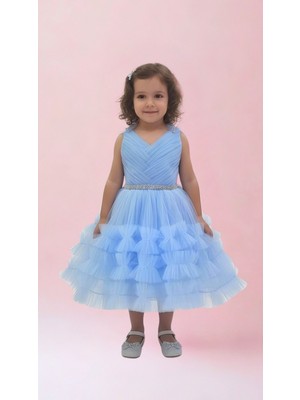 Kız Çocuk Prenses Hayal Tüllü Abiye Elbise – Fiyonklu Özel Tasarım – Düğün & Doğum Günü & Balo