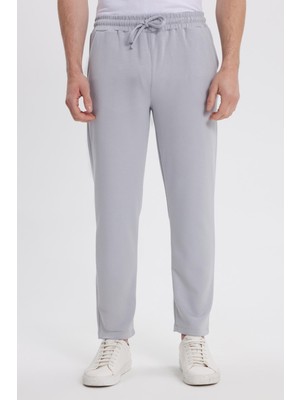 Tudors Erkek Slim Fit Dar Kesim Beli Bağcıklı 3 Cepli Geniş Paça Gri Eşofman Altı
