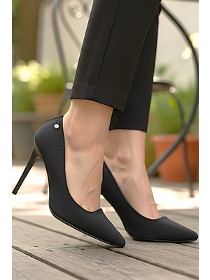 Gökhan Talay Arabella Esnek Yumuşak Kaymaz Taban (11 Cm) Siyah Süet Kadın Topuklu Ayakkabı