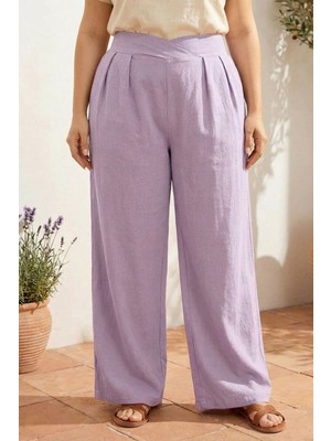Stil Diva Büyük Beden Pileli Cepli Geniş Paça Esnek Kumaşlı Pantolon 875-V