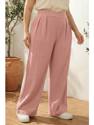 Stil Diva Büyük Beden Pileli Cepli Geniş Paça Esnek Kumaşlı Pantolon 875-V