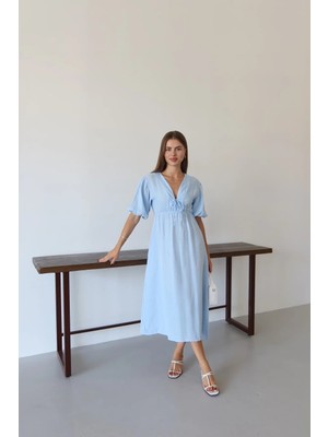 isiltikidsmoda Kısa Kollu Müslin Elbise Mavi Pt