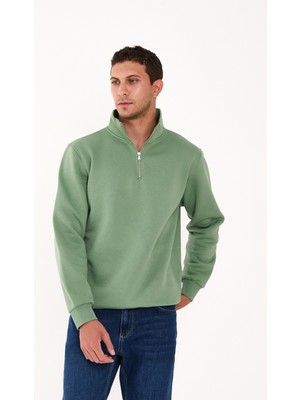 Trender Yarım Fermuarlı 3 Iplik Erkek Sweat 5259-2 Elma Yeşili