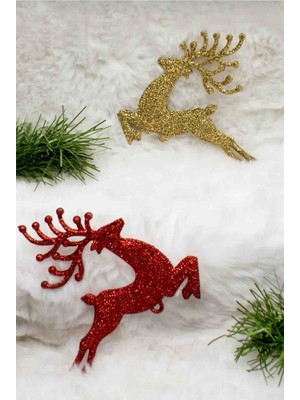Yılbaşı Ağaç Süsü 2'li Simli Geyikler 10 cm