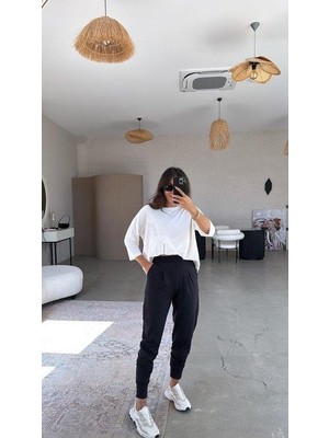 Mareandpanda Kadın Scuba Modal Paça Manşet Pileli Pantolun