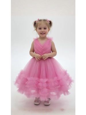 Kız Çocuk Prenses Hayal Tüllü Abiye Elbise – Fiyonklu Özel Tasarım – Düğün & Doğum Günü & Balo