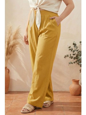Stil Diva Büyük Beden Pileli Cepli Geniş Paça Esnek Kumaşlı Pantolon 875-V