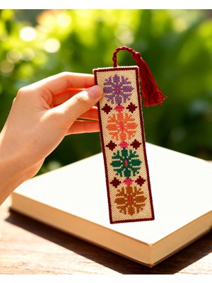 Zaytoon Kitap Ayracı Filistin Tatreez Nakışlı Geometrik Desenli El Yapımı 16x5 cm