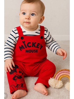 Aki Moda Kids Erkek Bebek Yeni Doğan Mickey Baskılı Badili Salopet Takım