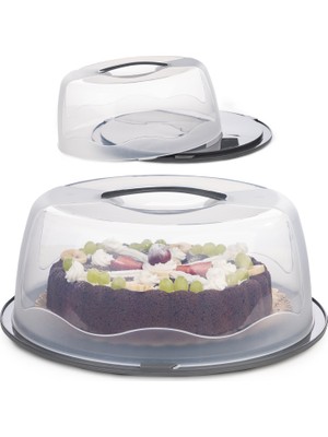 Eynel 1 Adet Yuvarlak Kapaklı Kilitli Kek, Pasta, Börek Taşıma Kutusu, Saklama Kabı Yaş Pasta Fanusu