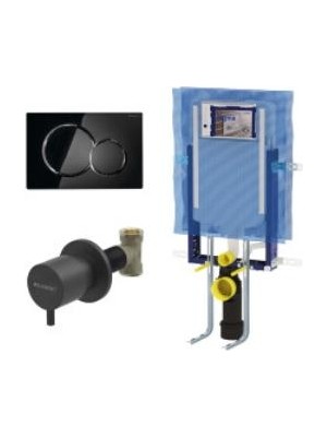 VitrA Geberit SIGMA01 Yuvarlak Gömme Rezervuar Seti, Parlak Siyah