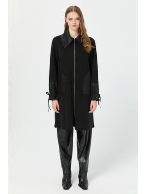 Esswaap Cep Detaylı Kol Büzgülü Tunik  Siyah