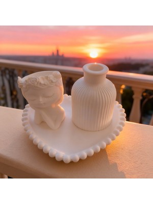 Ftrk Store Vanilya Kokulu Dekoratif Heykel ve Vazo Mum Seti – Tabak Dahil