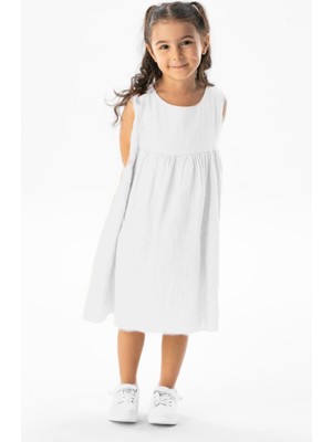 Eliş Şile Bezi Kolsuz Bilge Yazlık Müslin Çocuk Elbise Beyaz Byz