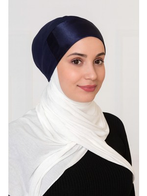Abarta Kadın Tesettür Önü Saten Lacivert Bone Standart 1 Adet