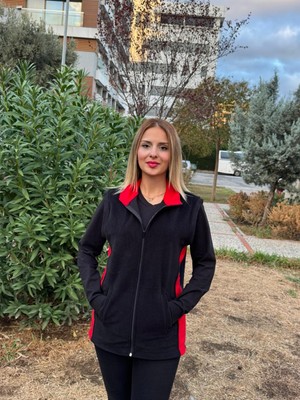 ARZ Kadın Önü Fermuarlı Yandan Cepli Siyah Polar Yelek