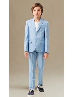 Keten Jogger Erkek Çocuk Takım Elbise – Ceketli Pantolonlu Tişörtlü Yaka Broşlu 4’lü Set