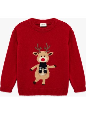 Koton Bisiklet Yaka Uzun Kollu Geyik Desenli Triko Kazak