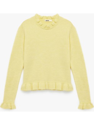 Koton Uzun Kollu Yuvarlak Yaka Fırfır Detaylı Triko Oversize Kazak