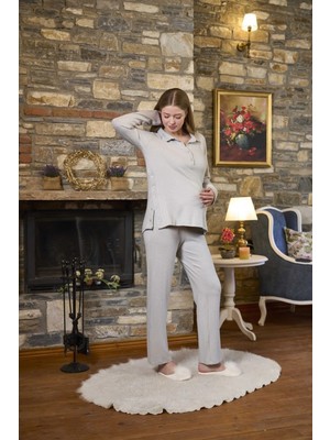 Aqua Uzun Kol Düğme Detay Hamile Lohusa Pijama Takımı Cossybyaqua 26314