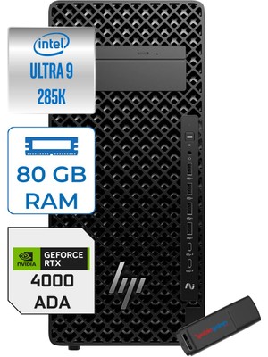 Hp Z2 G1I Intel Core Ultra 9 285K 5.5ghz 80GB 512GB SSD 20GB Rtx 4000 Ada Windows 11 Pro 1200W Iş Istasyonu B34JFESP25 + Zettausb