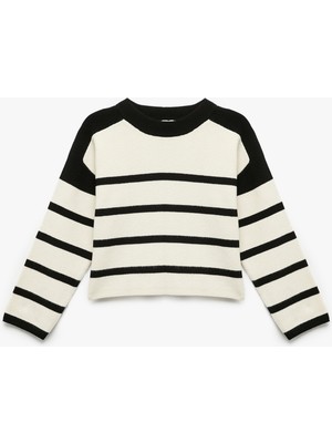 Koton Uzun Kollu Bisiklet Yaka Çizgili Triko Kazak