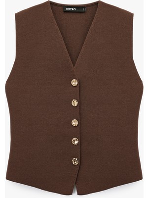 Koton Gold Düğme Detaylı V Yaka Triko Yelek