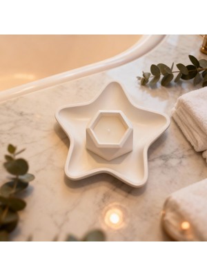 Ftrk Store Vanilya Kokulu Geometrik Dekoratif Mum ve Yıldız Tabak Seti
