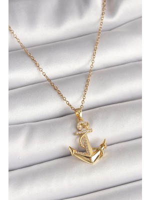 Novytech 316L Çelik Renk Zincir Zirkon Taş Detaylı Çapa Kadın Kolye - Lisinya