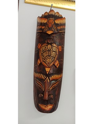 Matruşka Deri Sanat Tasarım Ahşap El Yapımı Aborjin Surat 30CM (Kaplumbağa)