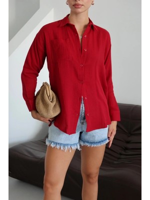 Mesga Butik Tek Cepli Müslin Gömlek Bordo Pt