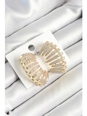 Novytech Pirinç Zirkon Taşlı Çoklu Görünümlü Renk Kadın Küpe - Lisinya