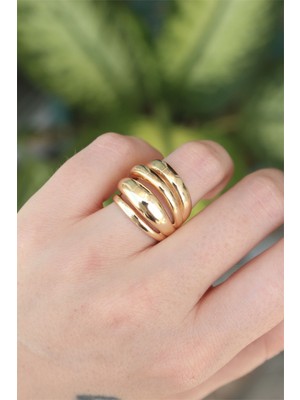 Novytech Pirinç Renk Ayarlanabilir Tırtıklı Bombe Yüzük - Lisinya