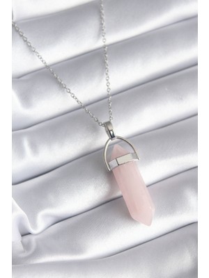 Novytech 316L Çelik Gümüş Renk Pembe Taşlı Kadın Kolye - Lisinya