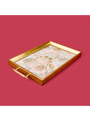 Evidea Kitchen Kuş ve Çiçek Desenli Ahşap Dikdörtgen Tepsi - Yeşil - 43 cm