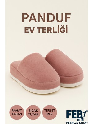 Febros Yumuşacık Kalın Taban Panduf Ev Terliği Kışlık Peluş Kapalı Burun Sıcak Tutucu Terletmez Kaymaz