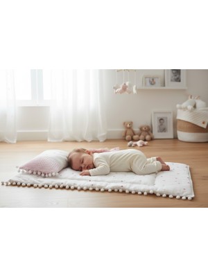 balbeybi Pembe Fiyonklu Müslin 2’li Bebek Alt Açma ve Yastık Seti ,yumuşak,taşınabilir, Hassas Ciltlere Uygun
