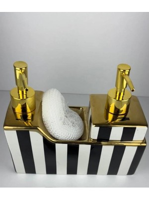 Skygo 2li  Mutfak Set Porselen Sıvı Sabunluk Süngerlik Tezgah Üstü Bulaşıklık Şık Dekoratif 500ML