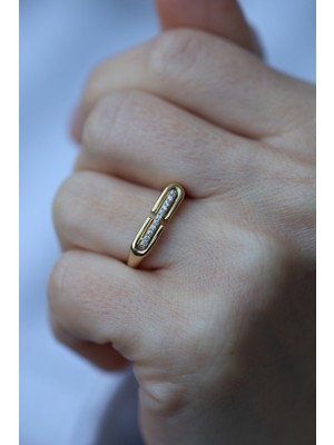 Yenigün Kuyumculuk 14 Ayar Altın Şerit Taşlı Çıtır Yüzük
